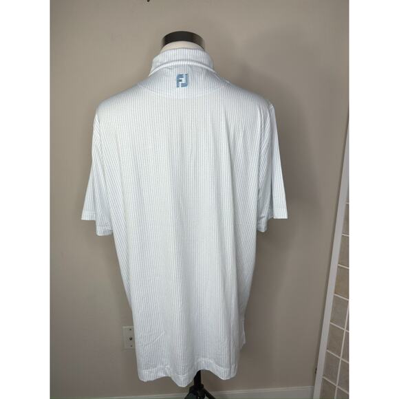 Footjoy FJ ProDry Golf Polo Shirt Mens XL White Blue Wave ZigZag Pattern Print - Picture 5 of 8
